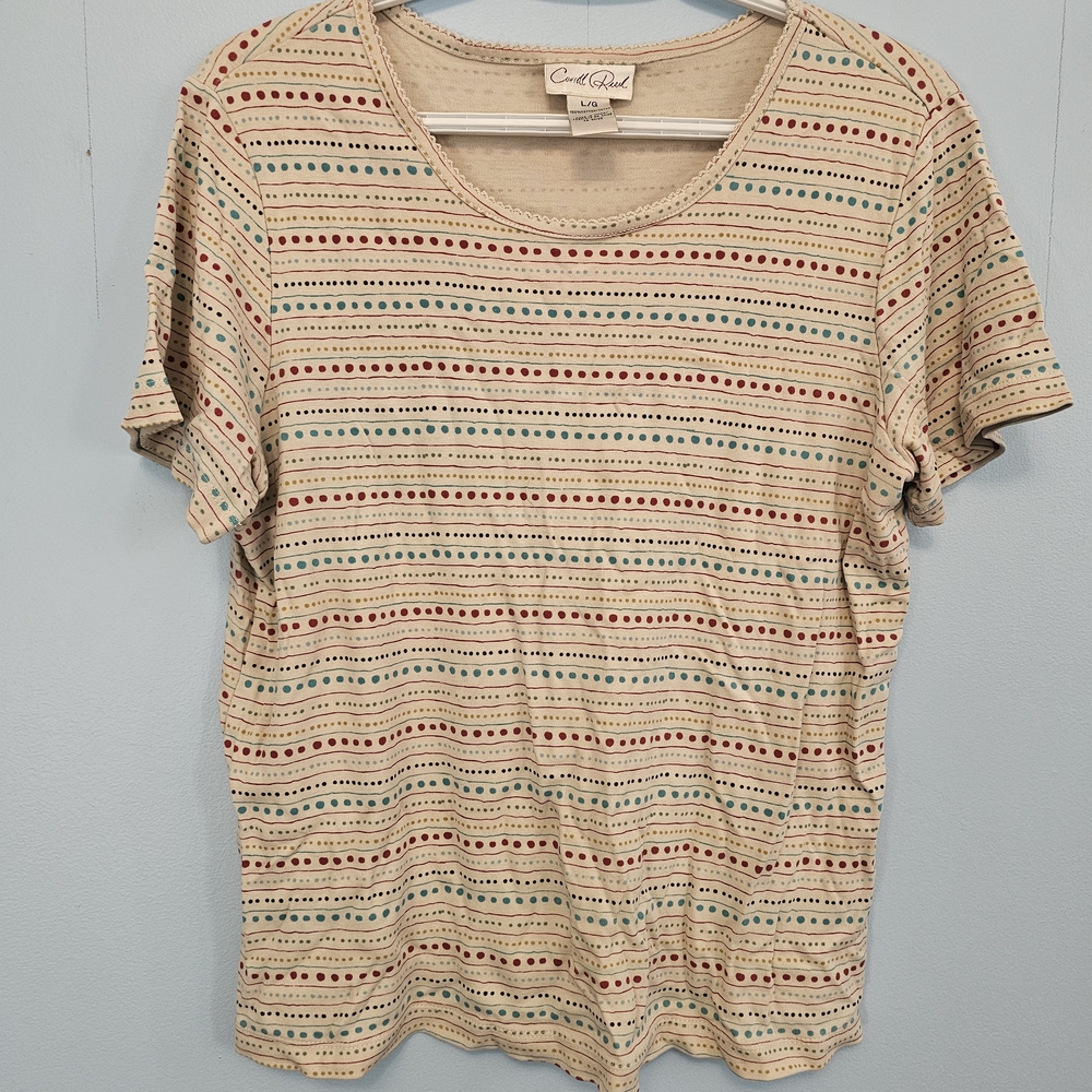 Women's Short Sleeve Polka Dot Tee - Cream Multicolor